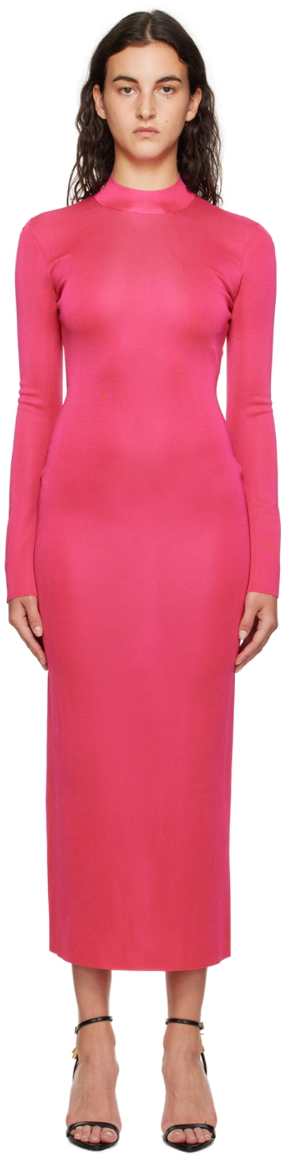 Shop Tom Ford Pink Mock Neck Maxi Dress In Dp645 Bright Rose