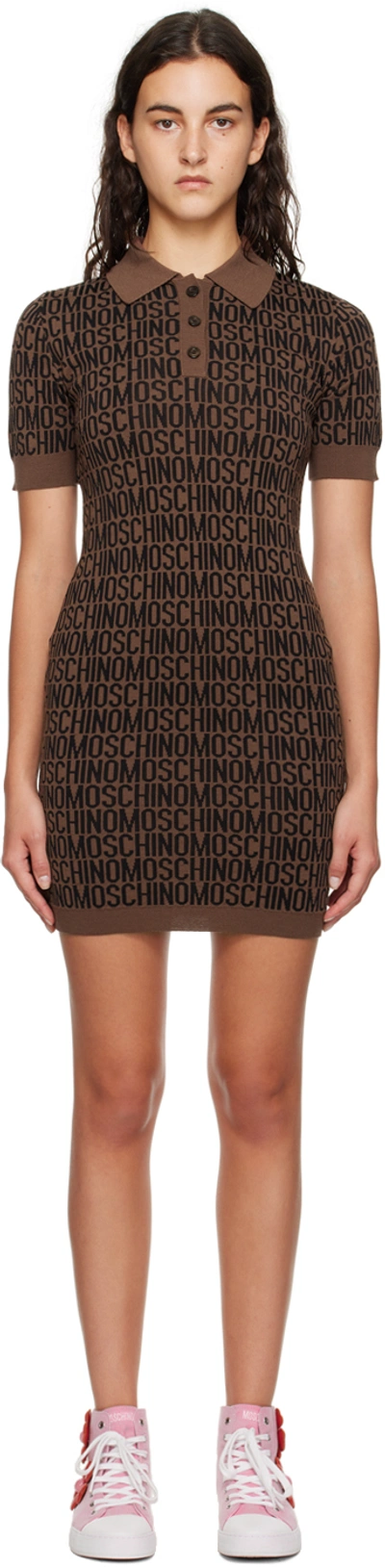 Shop Moschino Brown All Over Minidress In A1103 Fp Brown