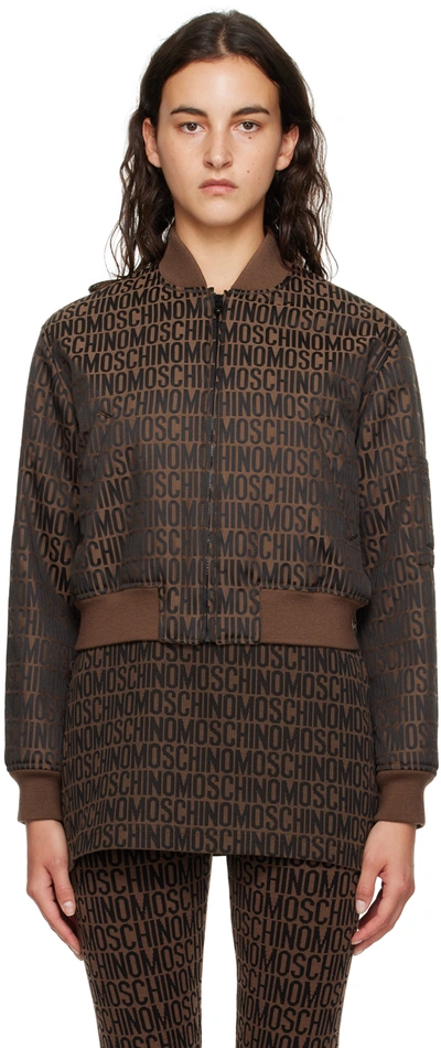 Shop Moschino Brown Zip Bomber Jacket In A1103 Fp Brown