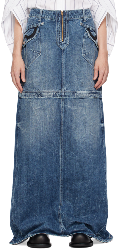 Shop Martine Rose Blue Zip Off Denim Maxi Skirt In Noughties Wash