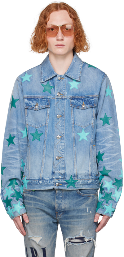 Amiri Men's Chemist Star Denim Trucker Jacket In Faded Indigo
