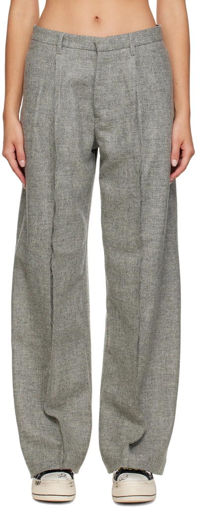 Shop R13 Gray Inverted Trousers In Lt Heather Grey