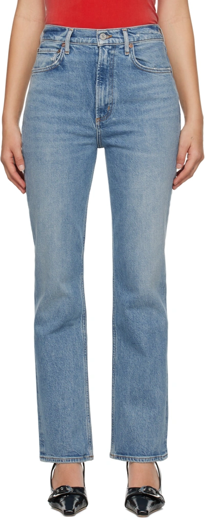 Shop Agolde Blue Stovepipe Jeans In Helm (md Indigo)
