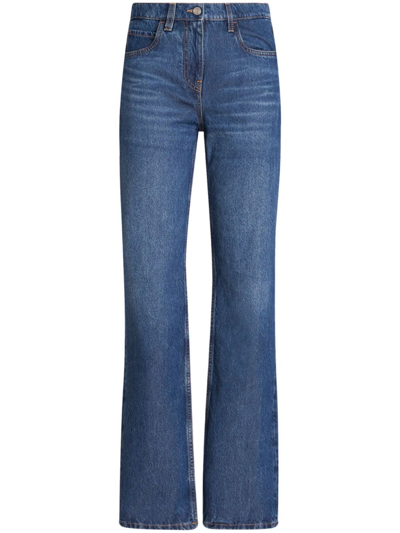 Shop Etro Floral-embroidered High-waist Jeans In Blue