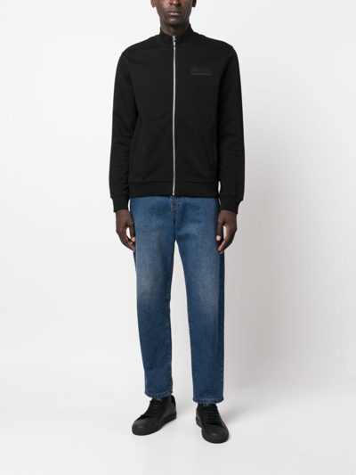 Shop Karl Lagerfeld Logo-print Zipped Sweatshirt In Black