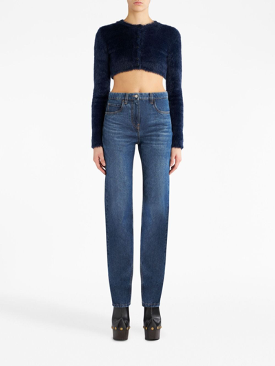 Shop Etro Floral-embroidered High-waist Jeans In Blue