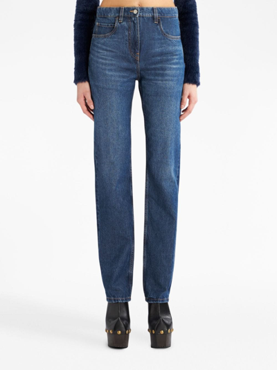 Shop Etro Floral-embroidered High-waist Jeans In Blue