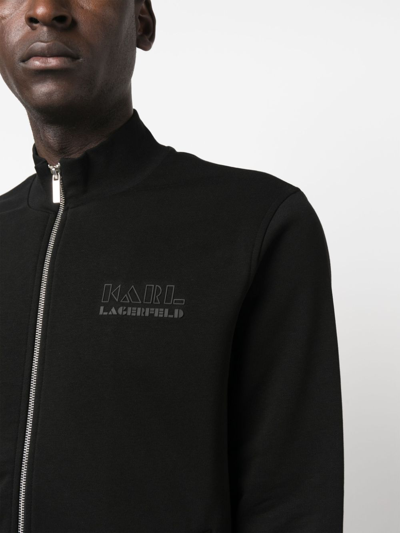 Shop Karl Lagerfeld Logo-print Zipped Sweatshirt In Black