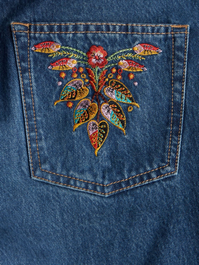 Shop Etro Floral-embroidered High-waist Jeans In Blue