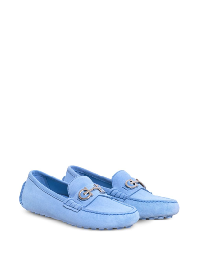 Shop Ferragamo Gancini-buckle Leather Loafers In Blue