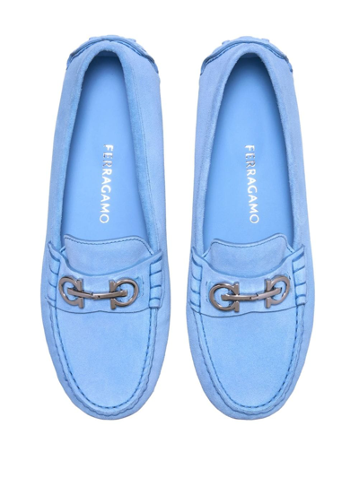 Shop Ferragamo Gancini-buckle Leather Loafers In Blue
