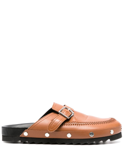 Shop Claudie Pierlot Braided Leather Loafer Clogs In Brown