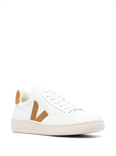 Veja V-12 Leather And Suede Sneakers In White