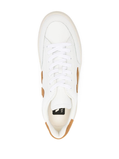 Veja V-12 Leather And Suede Sneakers In White