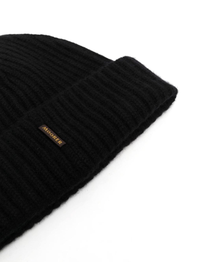Moorer Logo-tag Knitted Cashmere Beanie In Black