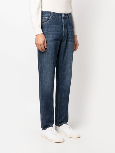 Brunello Cucinelli Light Blue Straight Leg Denim Jeans With Rolled Hem In Black