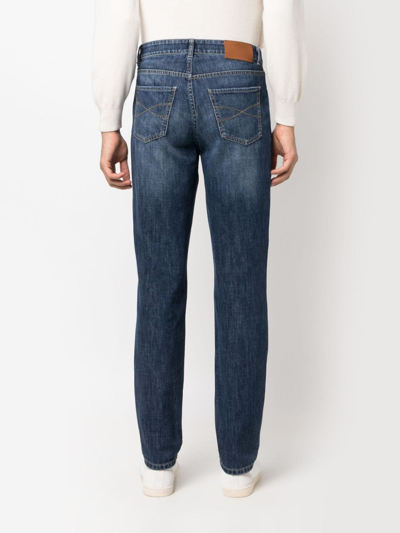 Brunello Cucinelli Light Blue Straight Leg Denim Jeans With Rolled Hem In Black