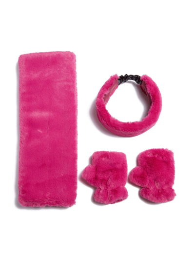 Shop Apparis Abby Faux-fur Scarf Set In Pink