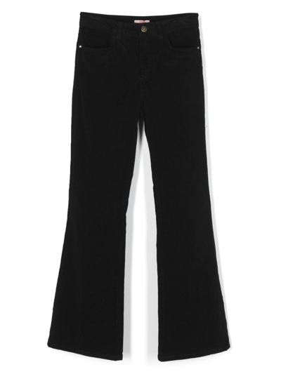 Shop Liu •jo Logo-plaque Corduroy Flared Trousers In Black