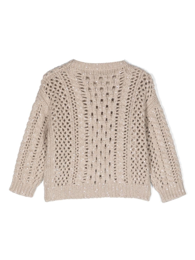 Shop Brunello Cucinelli Sequin-embellished Open-knit Jumper In Neutrals