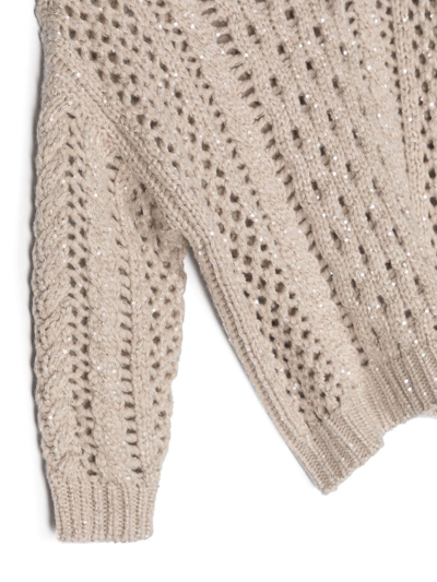 Shop Brunello Cucinelli Sequin-embellished Open-knit Jumper In Neutrals