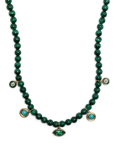 Shop Sydney Evan 14kt Yellow Gold Malachite And Diamond Beaded Necklace In Green