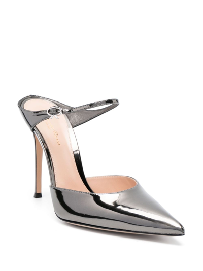 Shop Gianvito Rossi 100mm Metallic Leather Mules In Grey
