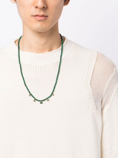 Sydney Evan 14kt Yellow Gold Malachite And Diamond Beaded Necklace In Green