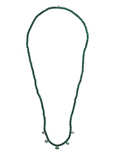 Sydney Evan 14kt Yellow Gold Malachite And Diamond Beaded Necklace In Green