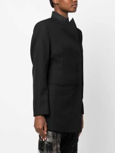 Shop Armarium No-lapels Virgin Wool Blazer In Black