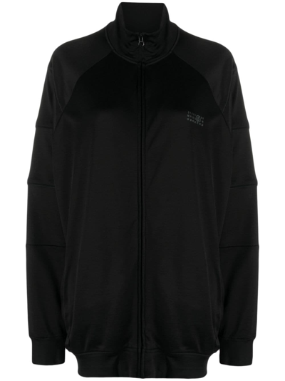 Shop Mm6 Maison Margiela High-neck Zip-up Sweatshirt In Black