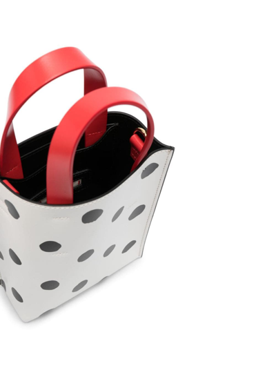Marni Mini Museo Polka-dot Leather Bag In White