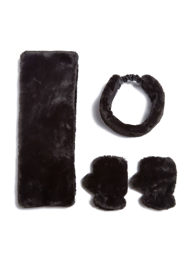 Shop Apparis Abby Faux-fur Scarf Set In Black