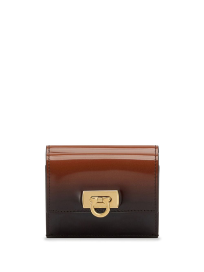 Shop Ferragamo Gancini Leather Gradient Wallet In Brown