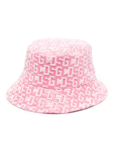 Shop Gcds Embossed-monogram Drawstring Bucket Hat In Pink