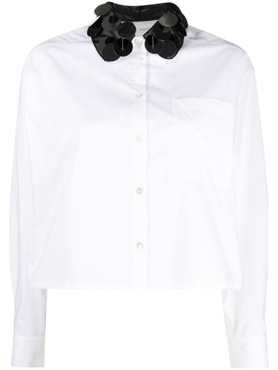 Shop Tela Sequin-detailing Cotton Shirt In White