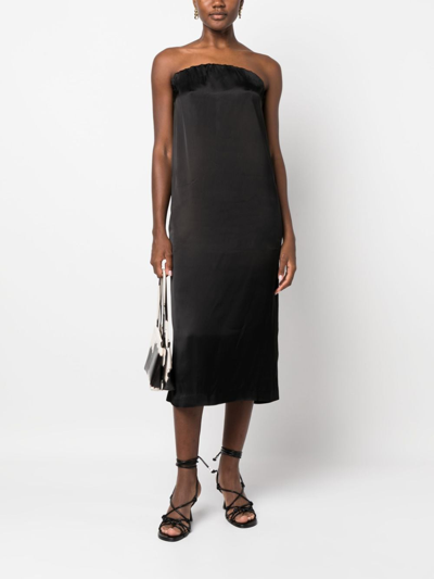 LOULOU STUDIO SIPLE STRAPLESS SATIN MIDI DRESS 
