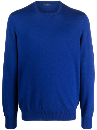 Shop Fay Crew-neck Wool Jumper In Blue