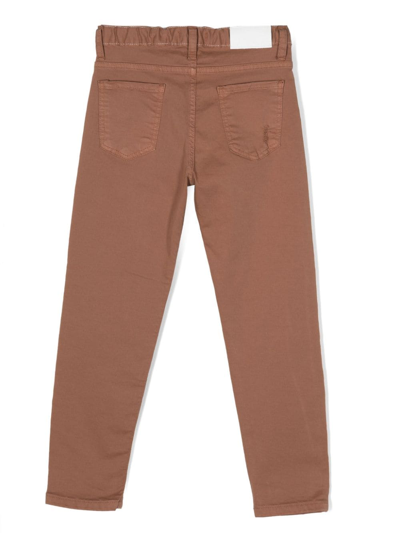Shop Msgm Distressed Stretch-cotton Trousers In Brown