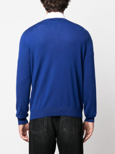 Shop Fay Crew-neck Wool Jumper In Blue