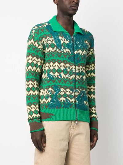 Shop Andersson Bell Submerge Intarsia-knit Cardigan In Green