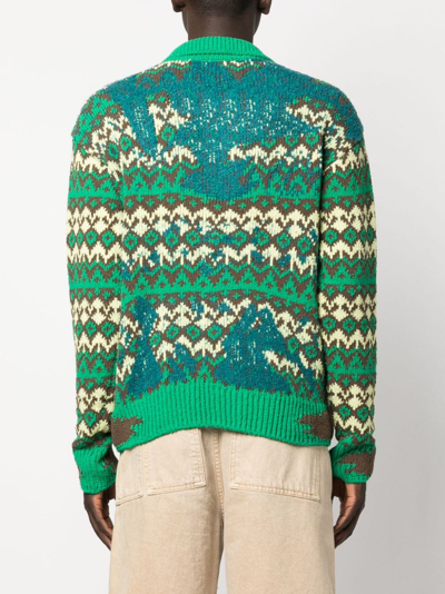Shop Andersson Bell Submerge Intarsia-knit Cardigan In Green