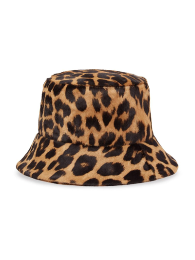 Shop Ferragamo Leopard-print Pony Hair Bucket Hat In Neutrals