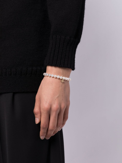 Sydney Evan 14kt Yellow Gold Evil Eye Pearl Bracelet In White
