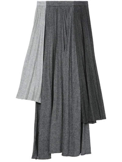 Shop Rokh Triple Asymmetric Pleated Skirt In Grey