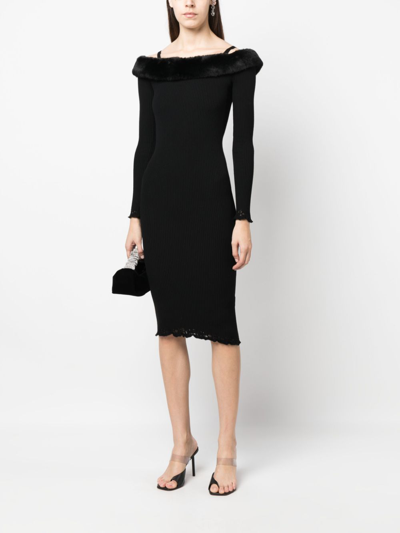 Shop Blumarine Off-shoulder Ribbed Midi Dress In Black
