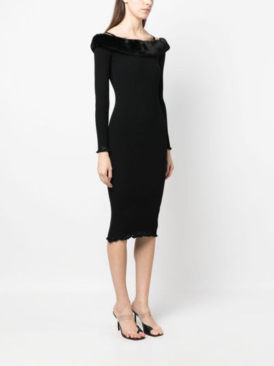 Shop Blumarine Off-shoulder Ribbed Midi Dress In Black