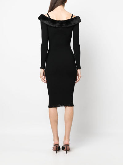 Shop Blumarine Off-shoulder Ribbed Midi Dress In Black