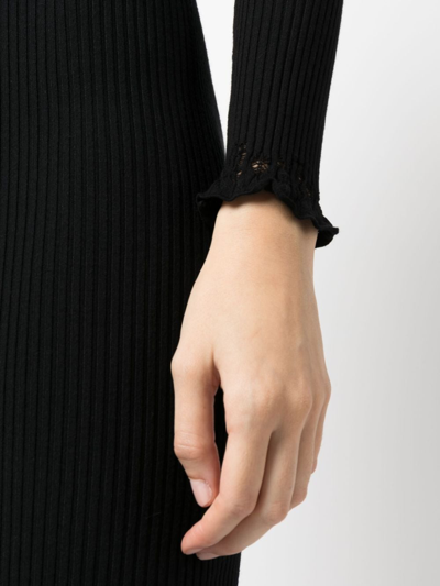 Shop Blumarine Off-shoulder Ribbed Midi Dress In Black