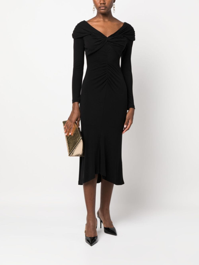 Shop Diane Von Furstenberg Ruched-detailing V-neck Midi Dress In Black